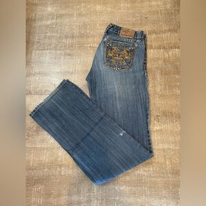 Embroidered Blue Boot Cut Jeans